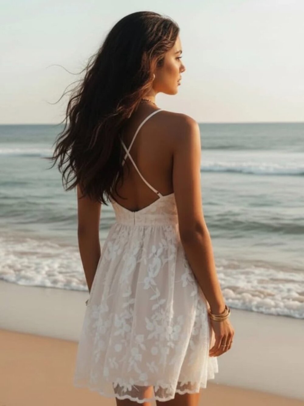 Stunning Azura White Floral Lace Mini Dress — Size Medium